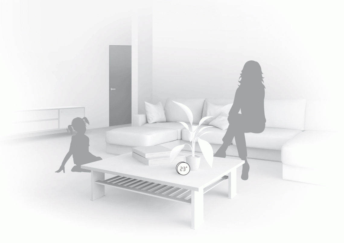 Ilustrace čidla teploty a vlhkosti MyCond Zigbee v provozu.