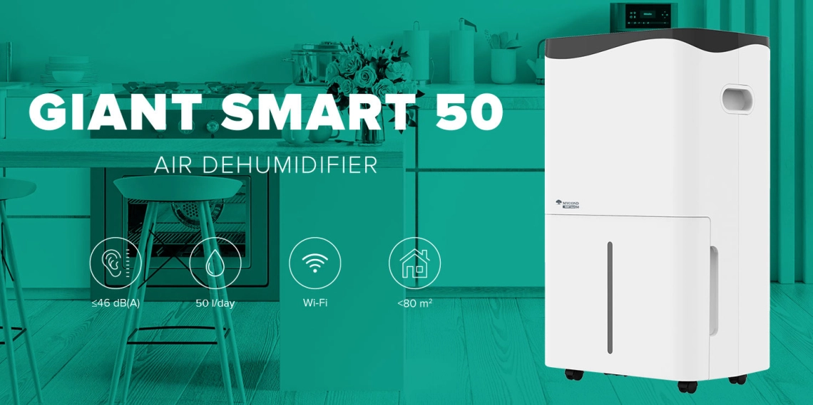 Moderní odvlhčovač MyCond Giant Smart vhodný pro obytné a kancelářské prostory.