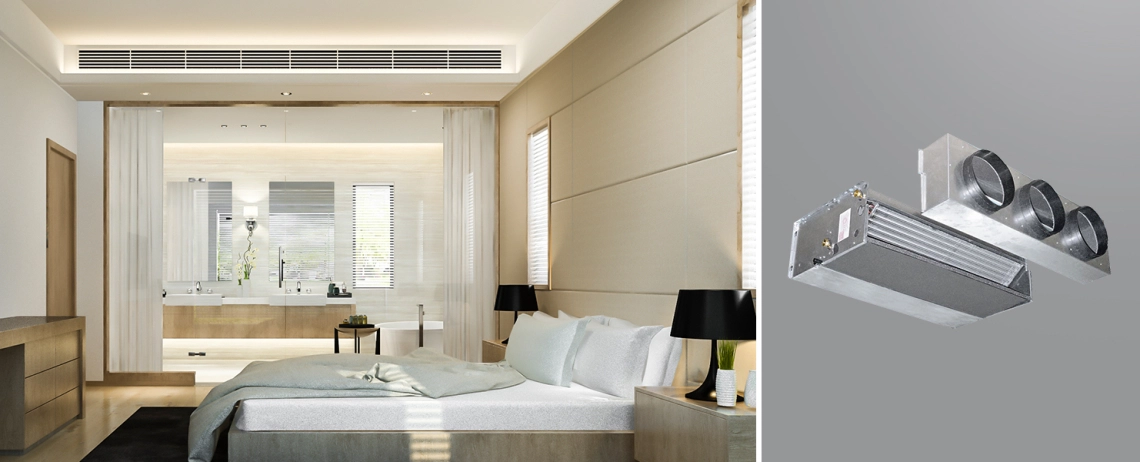 MyCond HPL Moderní hotelový pokoj se středně velkou ventilátorovou jednotkou ESP.