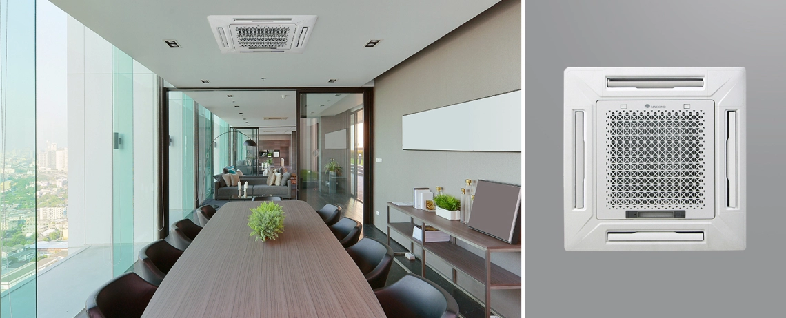 MyCond MCFK-T2 Moderní čtyřcestný kazetový ventilátor s energeticky úsporným designem.