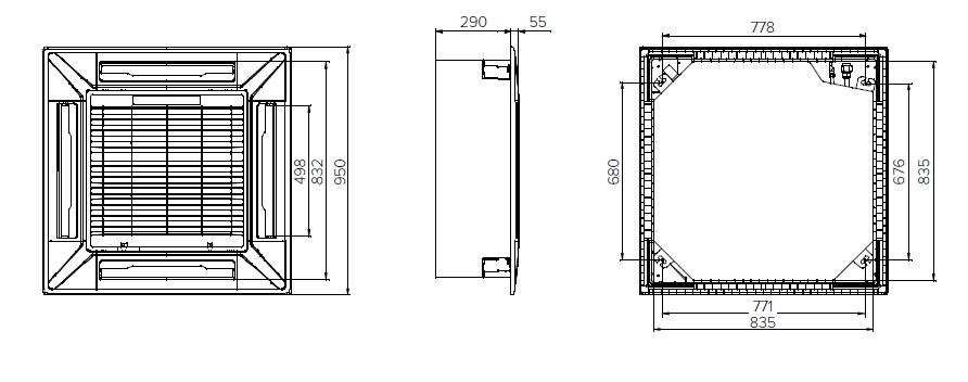 MyCond MCFK-T2 Elegantní design čtyřcestné kazetové ventilátorové jednotky do stropu.