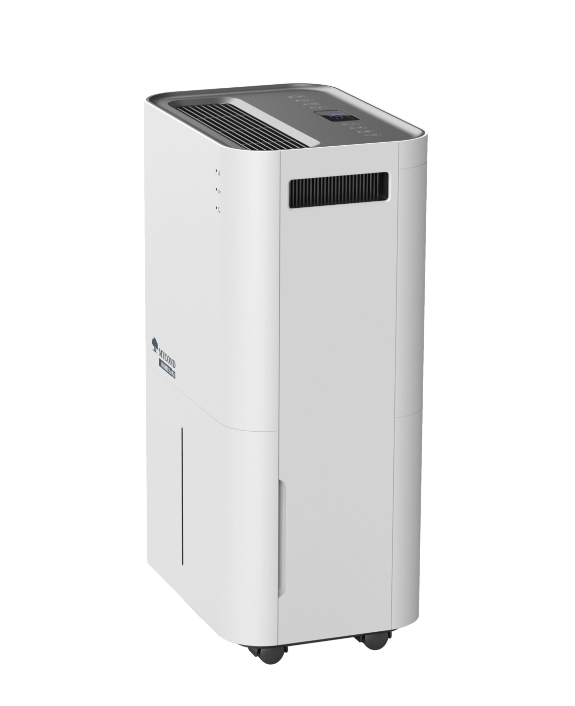 MyCond Roomer Eco 25 Kompaktní pokojový odvlhčovač s moderním ovládacím panelem.