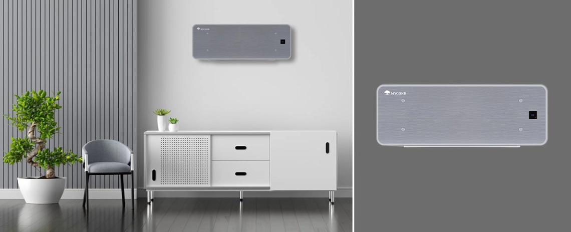 MyCond Silver Glass Wall Ultratenký ventilátor se stříbrným sklem a intuitivním ovládáním.