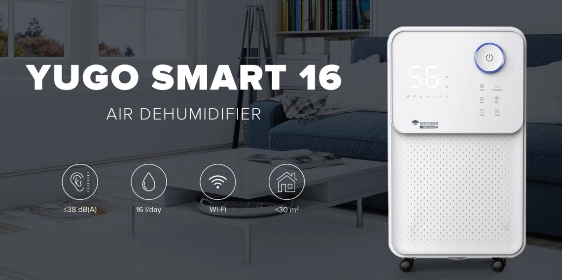 YUGO Smart 16 Kompaktní odvlhčovač vzduchu s tichým provozem a vysokou účinností.
