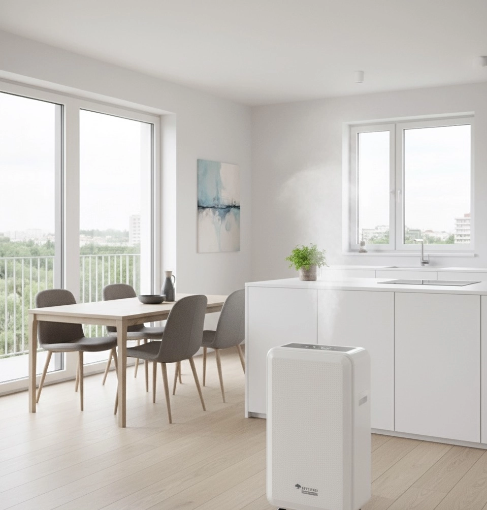 Tich&yacute; režim odvlhčovače vzduchu, energeticky &uacute;sporn&yacute;, provoz při n&iacute;zk&yacute;ch teplot&aacute;ch Mycond Roomer Smart 12